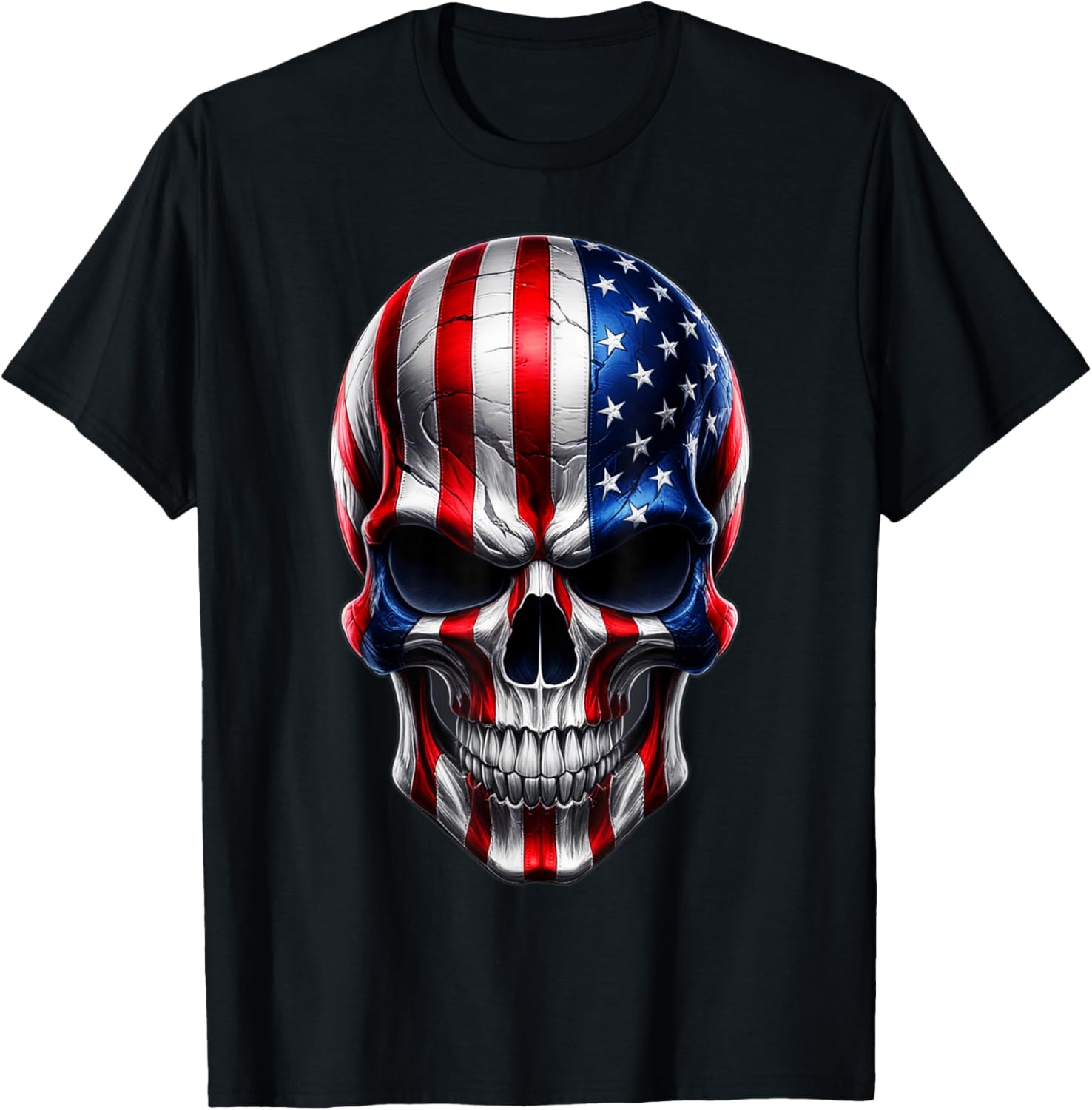 Skull With American Flag Usa America Badass Red White Blue