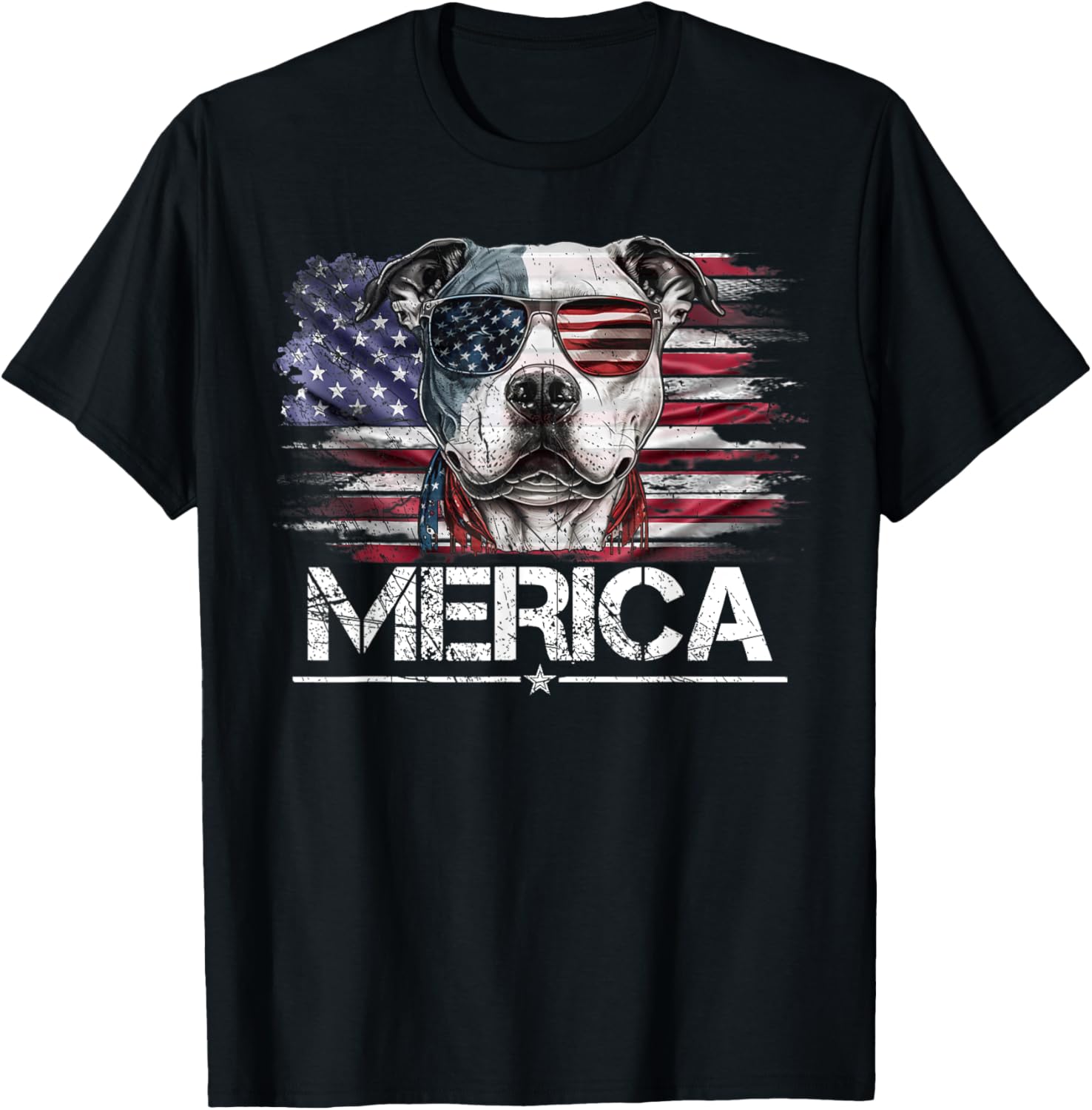 Vintage Pitbull Dog Merica Pittie Dog Usa Flag Funny