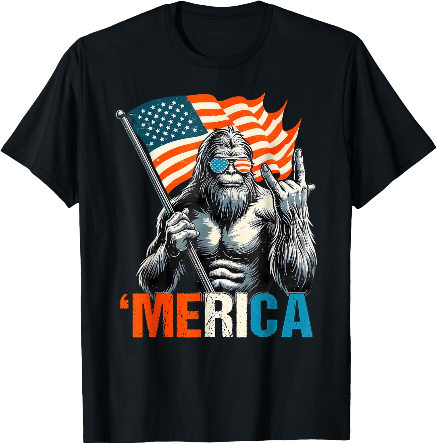 American Flag Patriotic 4Th Of July Bigfoot Merica Rock