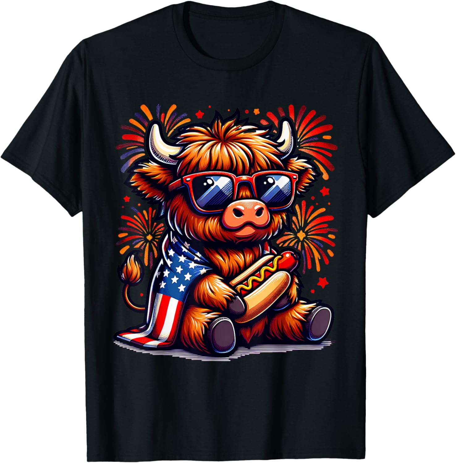 4Th Of July Cute Highland Cow Hotdog Usa Flag Patriotic