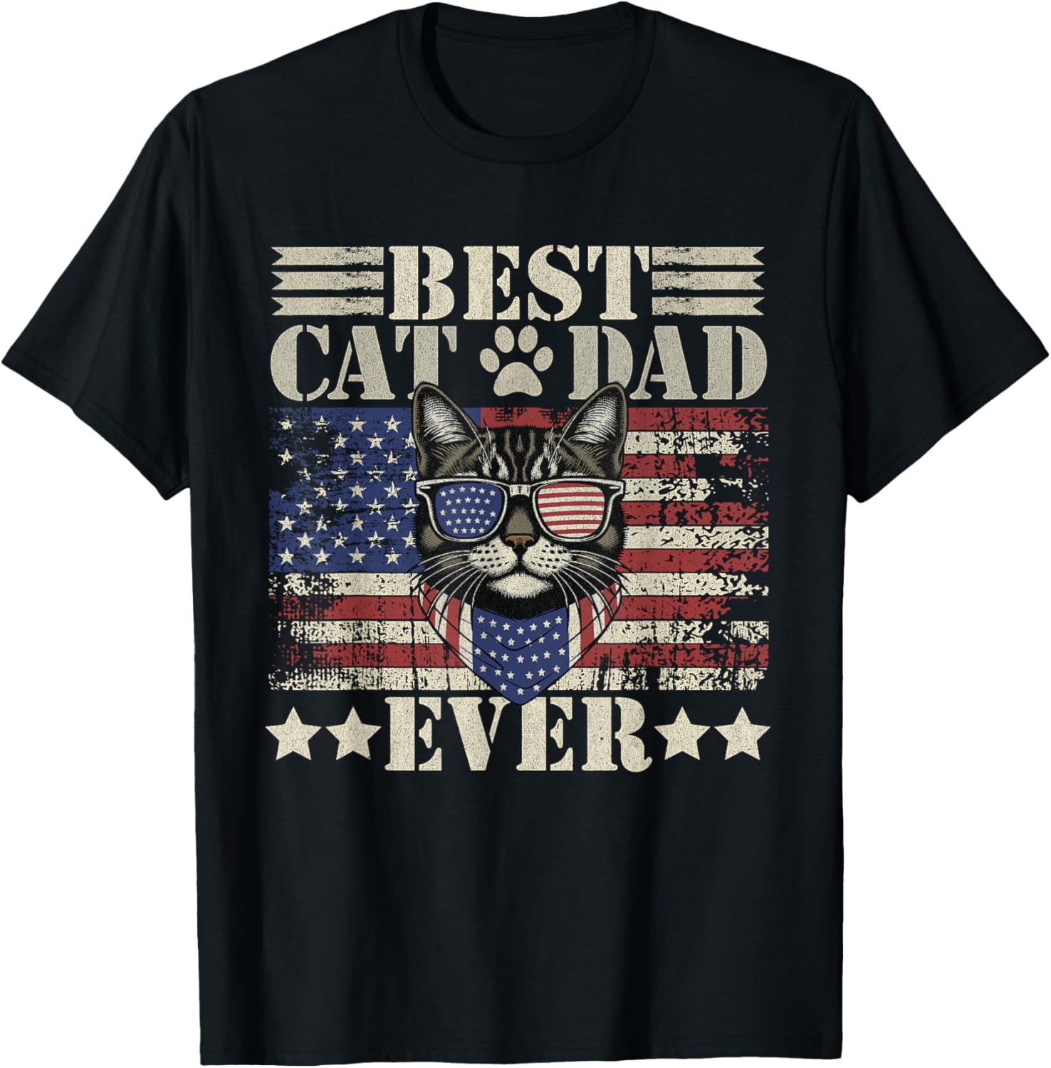 Fathers Day Patriotic Dad Cat Daddy Funny Best Cat Dad Ever