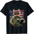 Cat Fighter Pilot With American Flag And Jets
