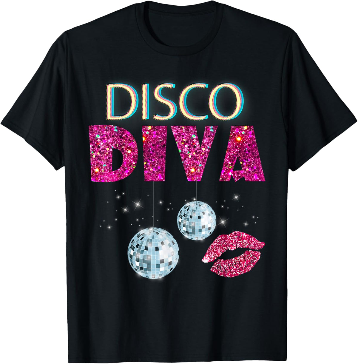 Disco Diva Ladies Gold Ball Silver Red Lips Shirt 262