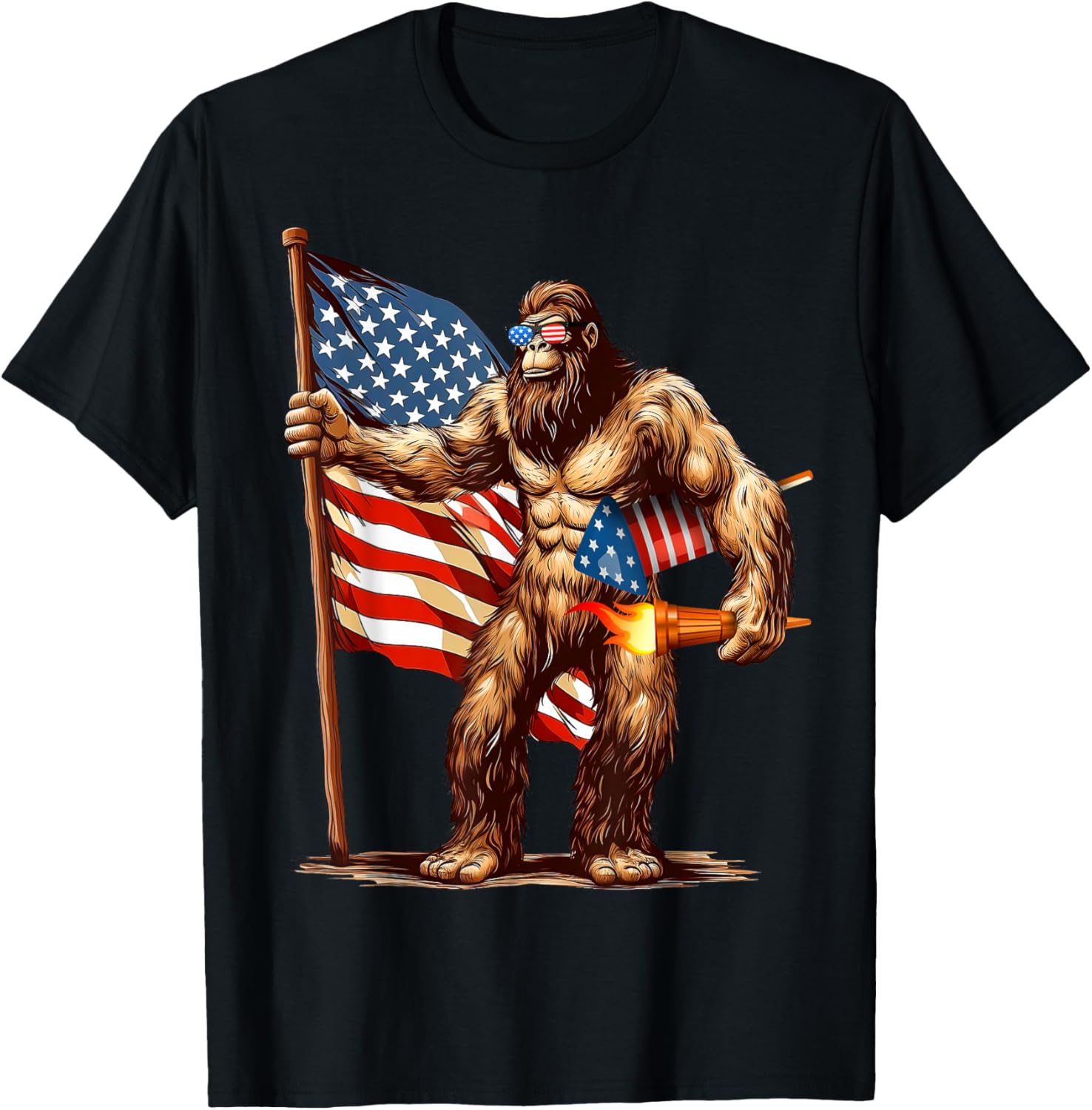 Bigfoot Fireworks 4Th Of July Men Sasquatch American Us Flag