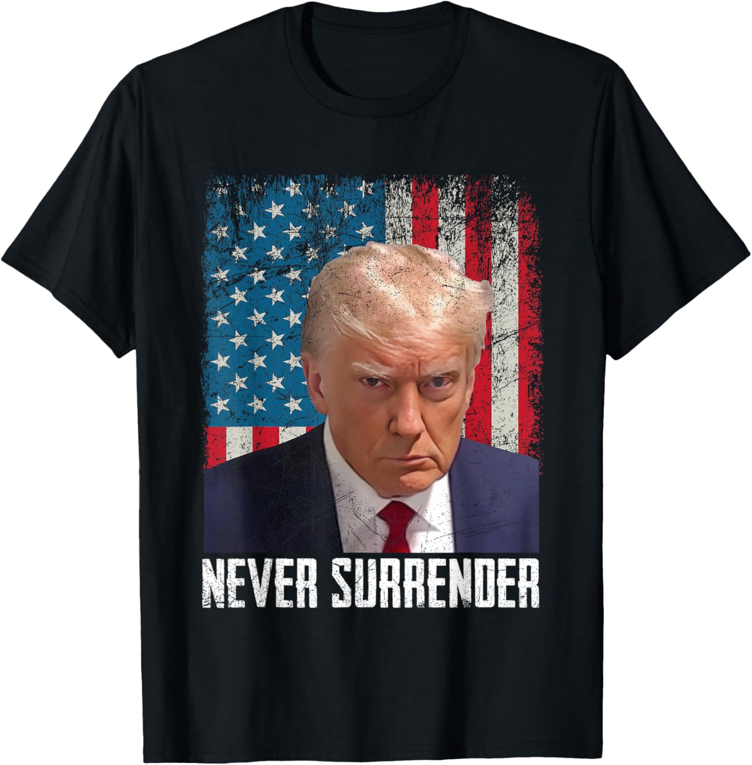 Never Surrender Trump Mug Shot 2024 President American Flag