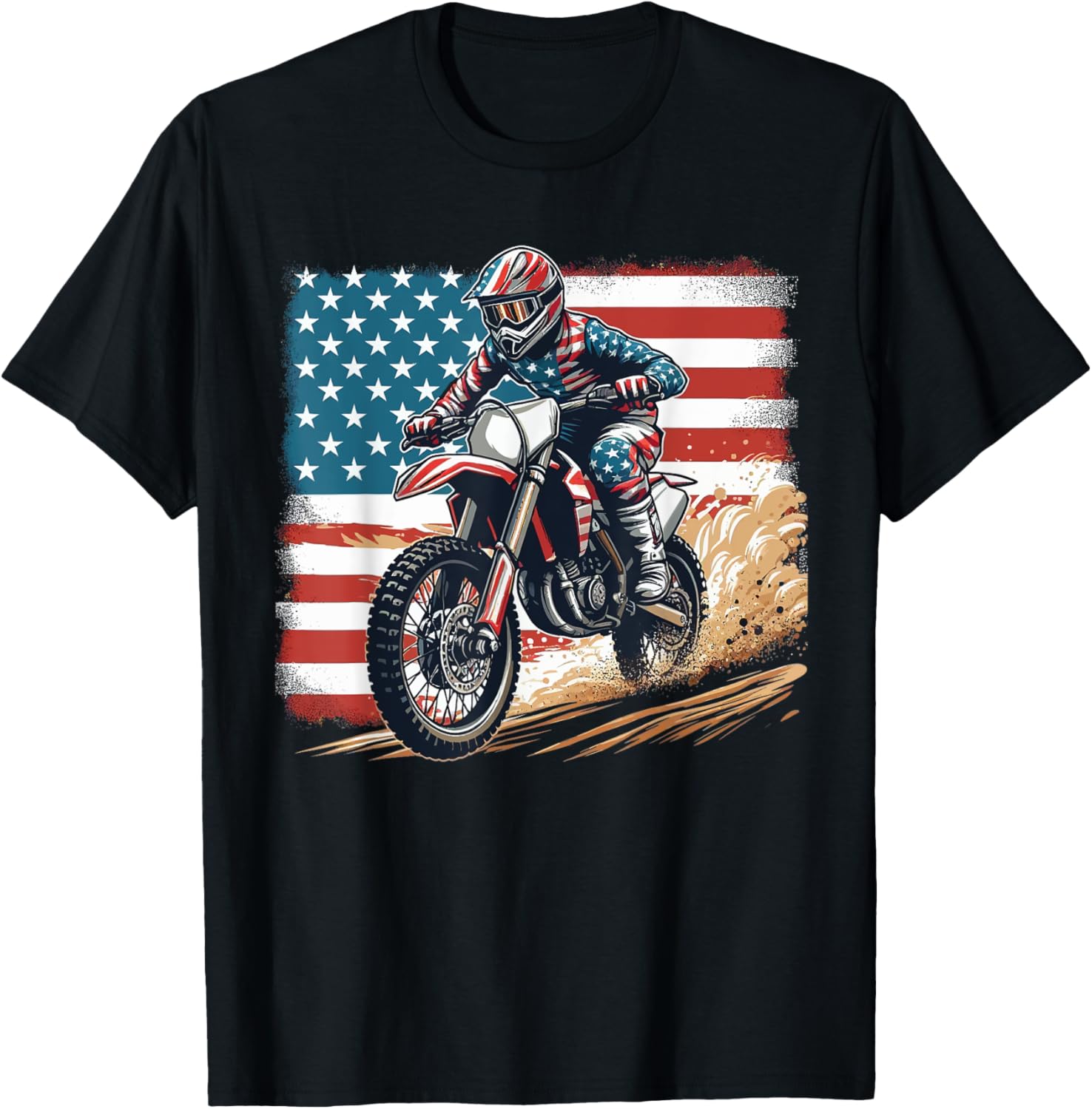 Dirt Bike American Flag Motocross Biker Men Boys Vintage Usa