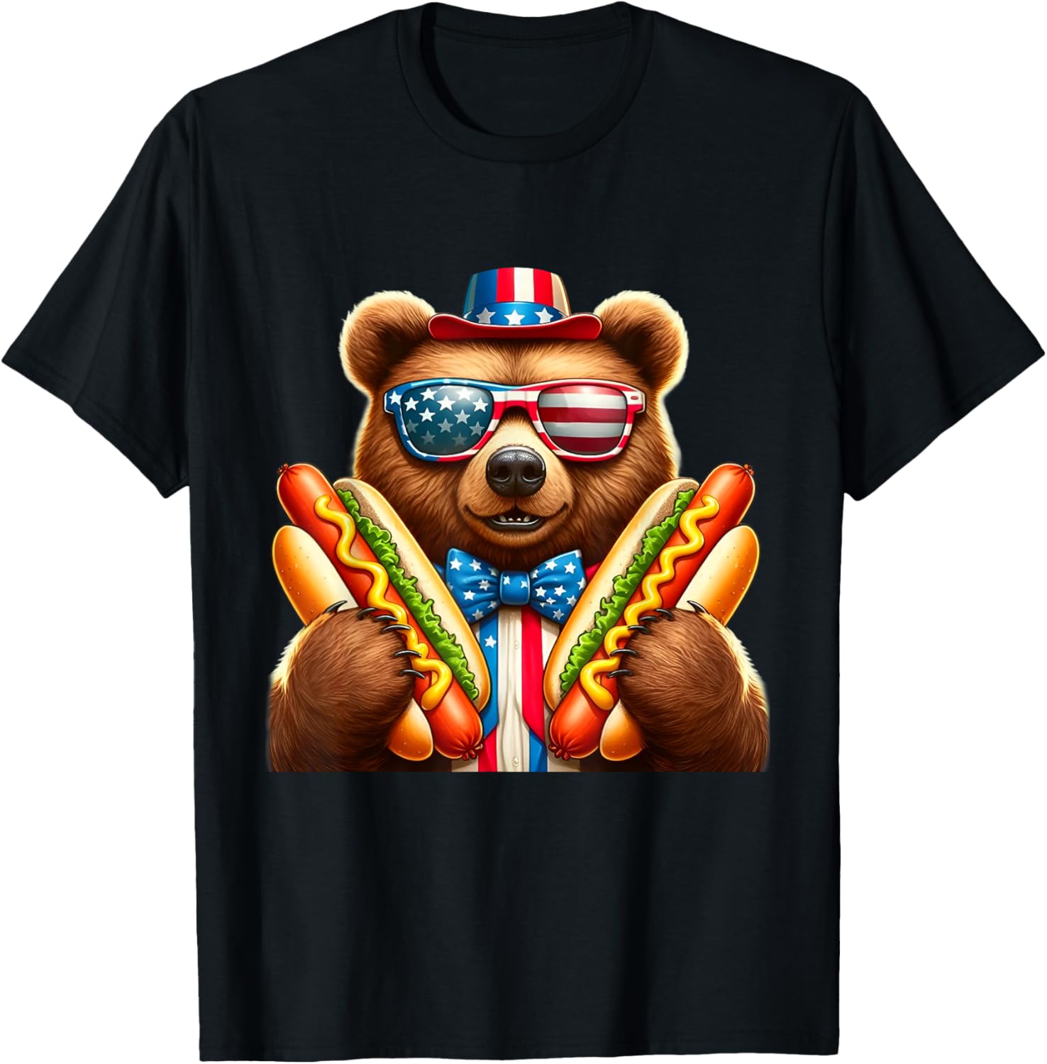 Hotdog Bear Funny Patriotic Bear Usa Flag Wiener 4Th Of July