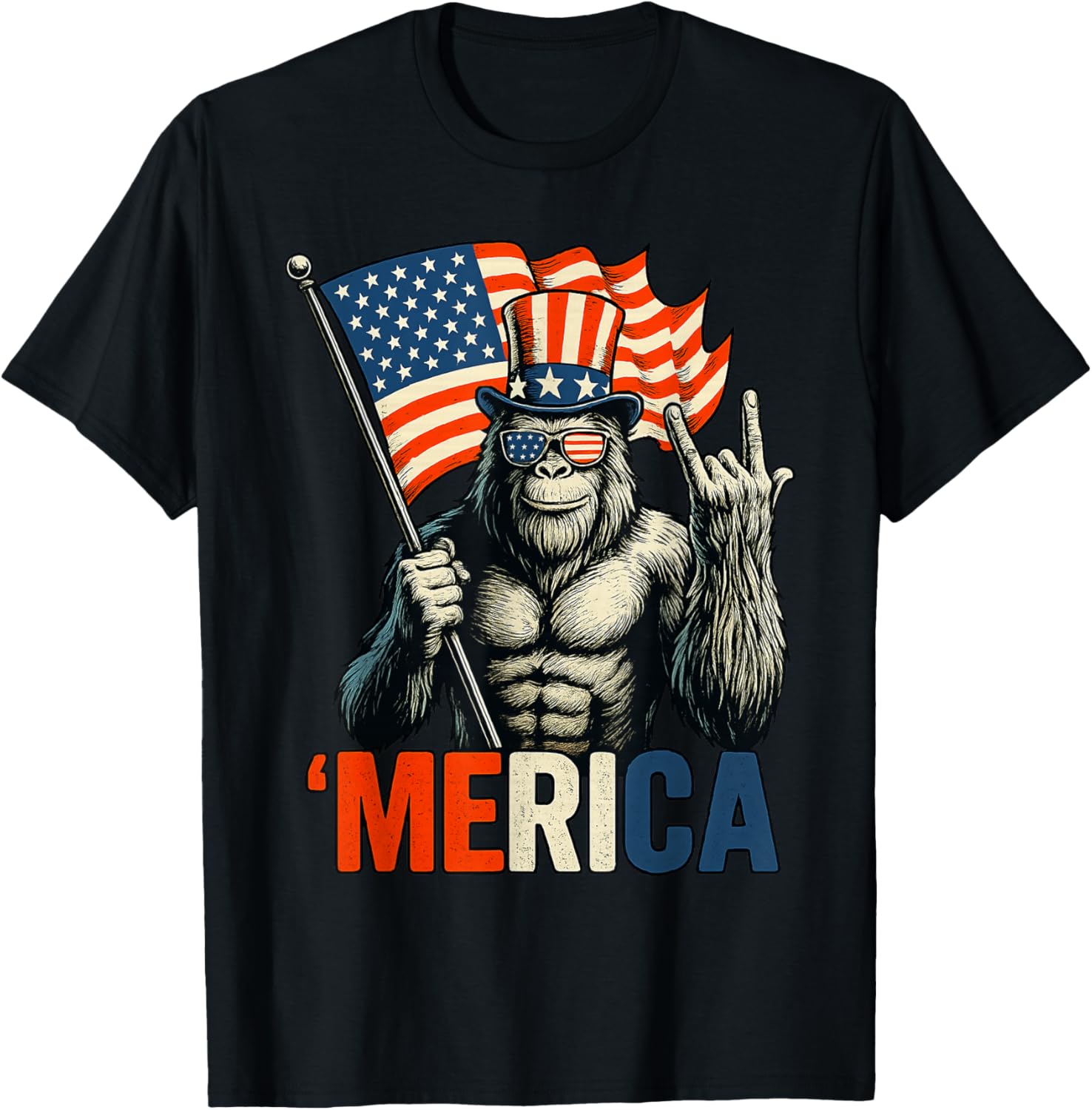 Bigfoot Rock Roll Merica Usa American Flag 4Th Of July