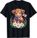 Cute Highland Cow 4Th Of July Usa Flag Patriotic Wildflowers