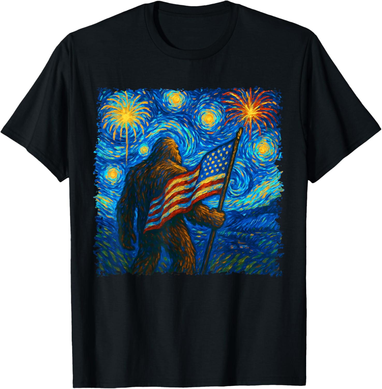 Bigfoot 4Th Of July Starry Night Van Gogh Usa Flag Men Women