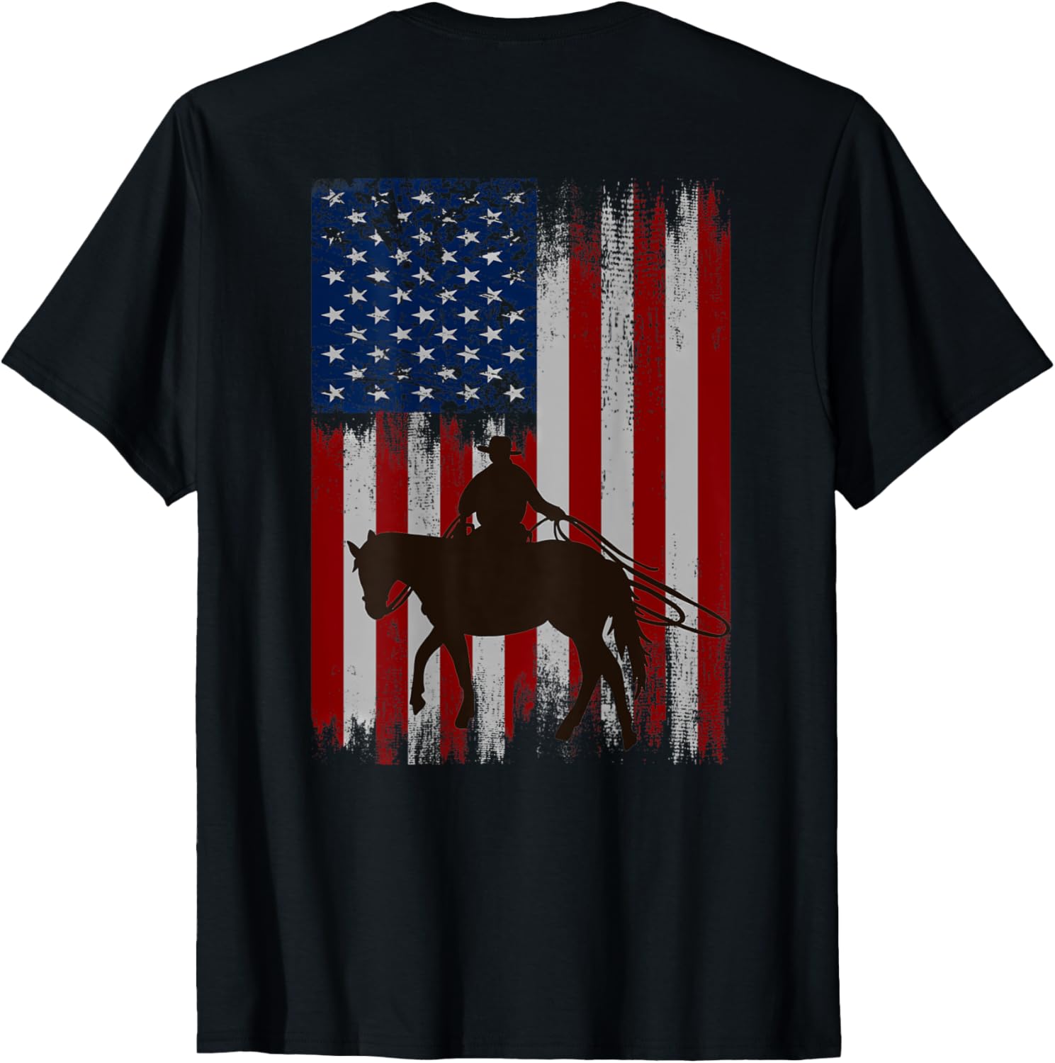 Print On Back Vintage Usa American Flag Cowboy Rodeo
