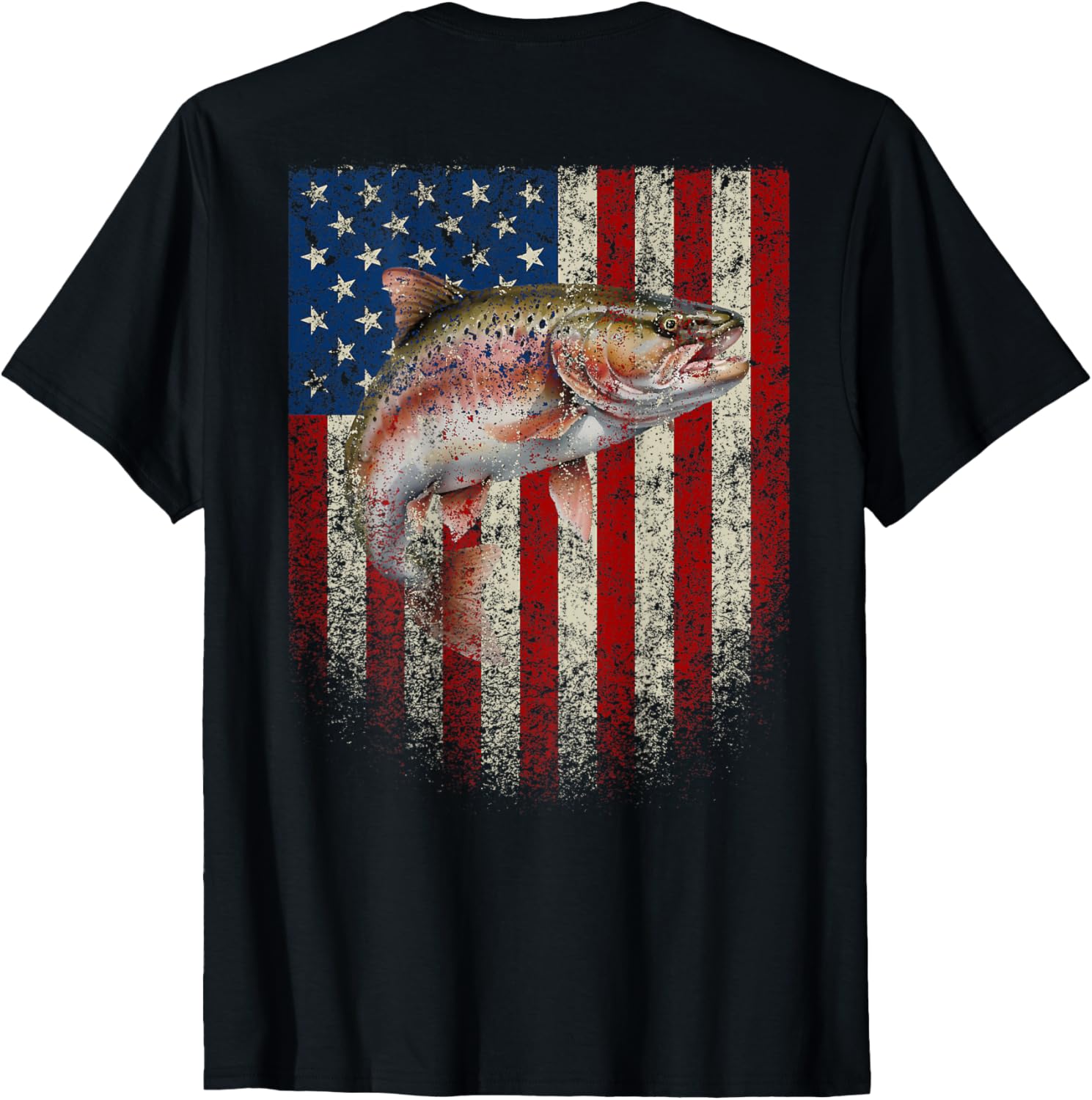 Art On Back American Usa Flag Trout Fish Fishing Gift