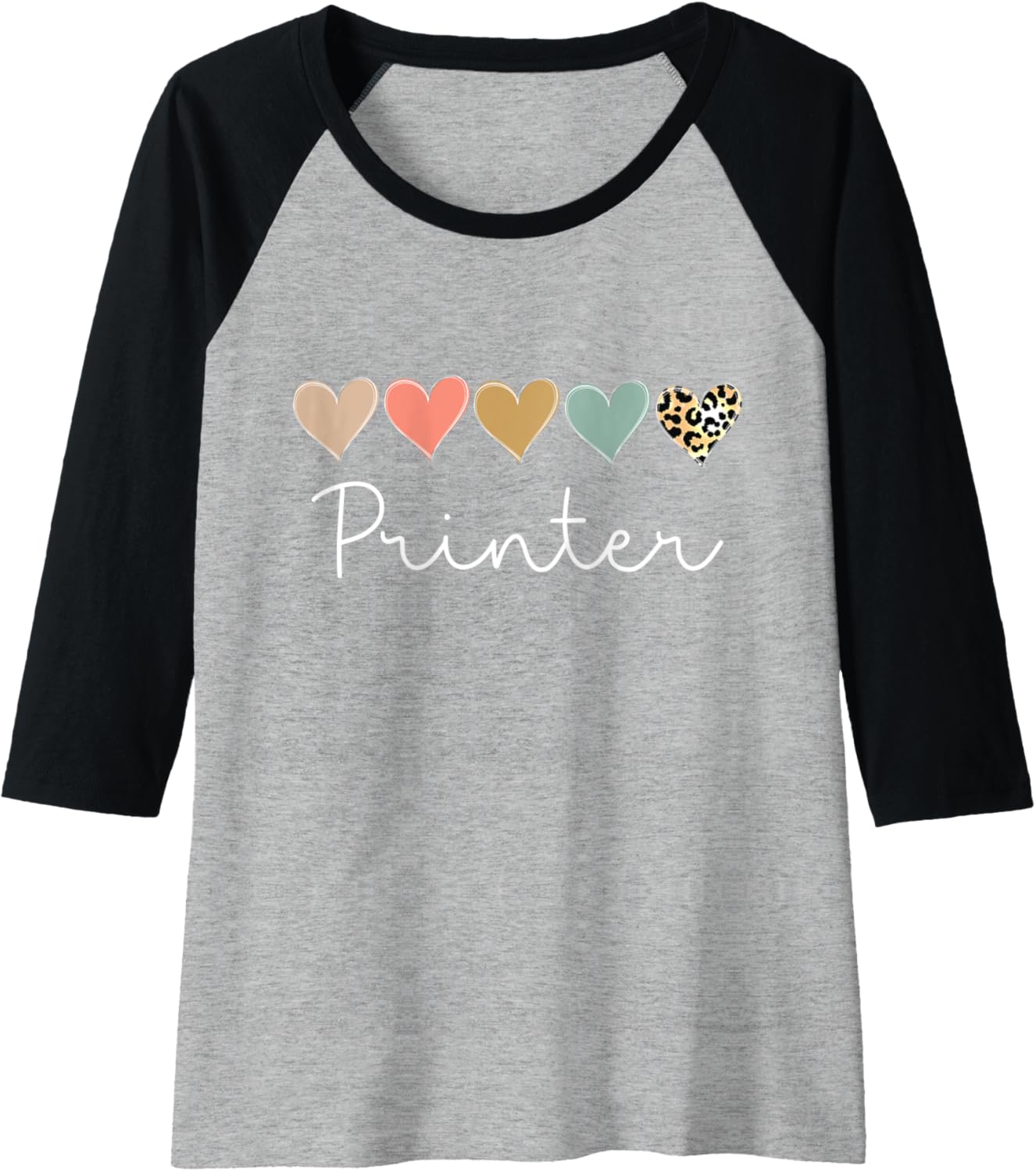 Womens Leopard Hearts Valentines Day Team Printer Valentine Raglan Baseball Tee