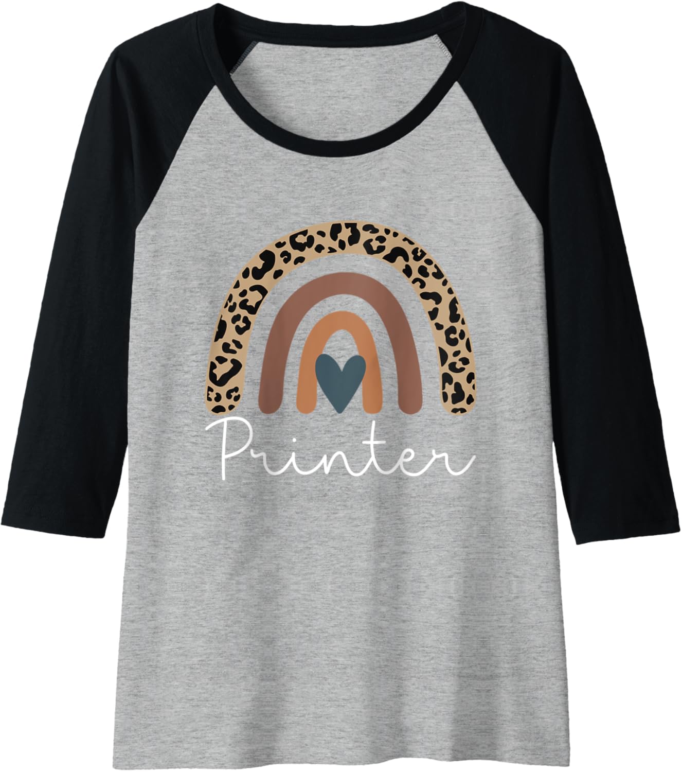 Womens Printer Cute Leopard Boho Rainbow Team Printer Squad Raglan Baseball Tee