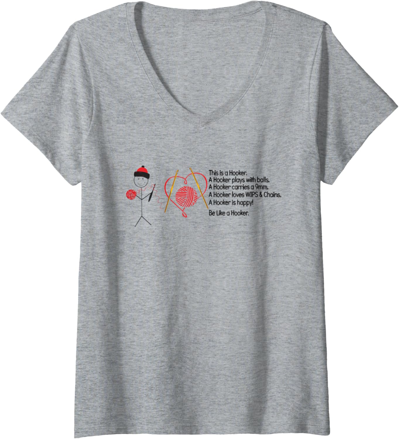 Womens This Hooker Is Happy Funny Crocheting Yarn Needles V-Neck
