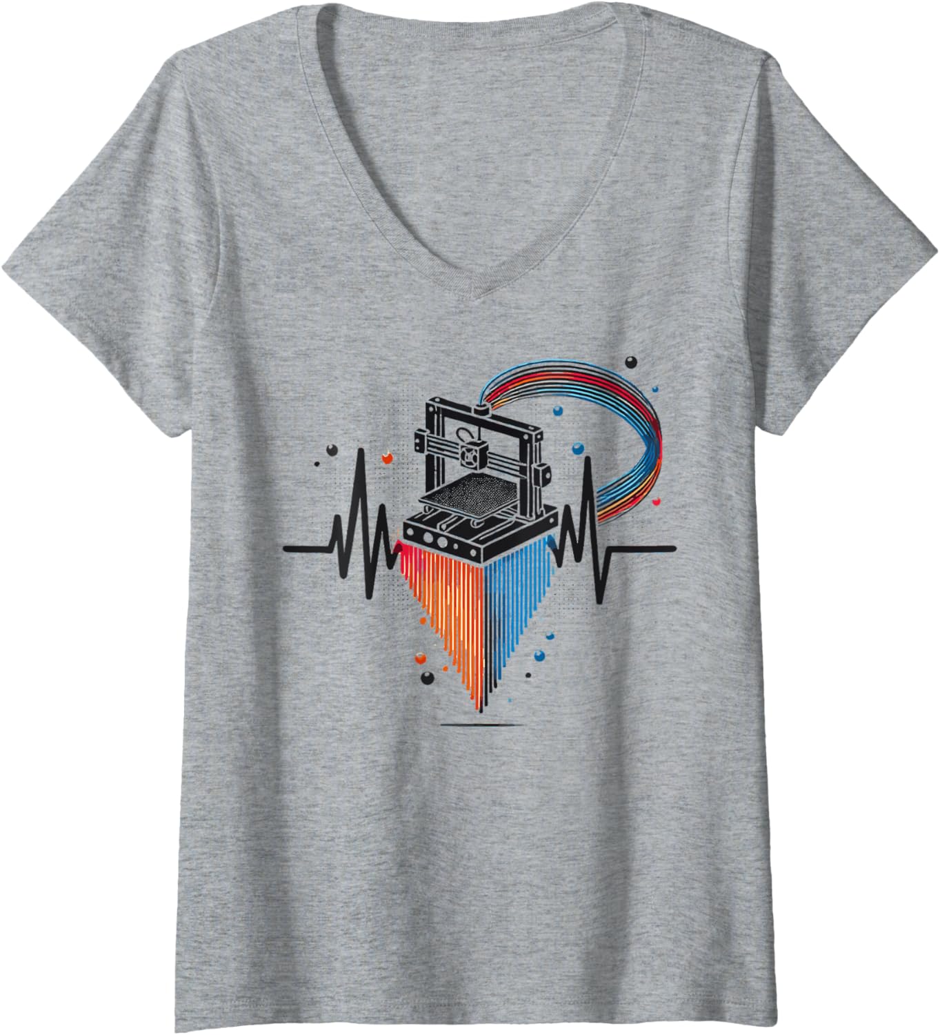Womens 3D Printer Heartbeat Art Printing Lovers Operator V Neck