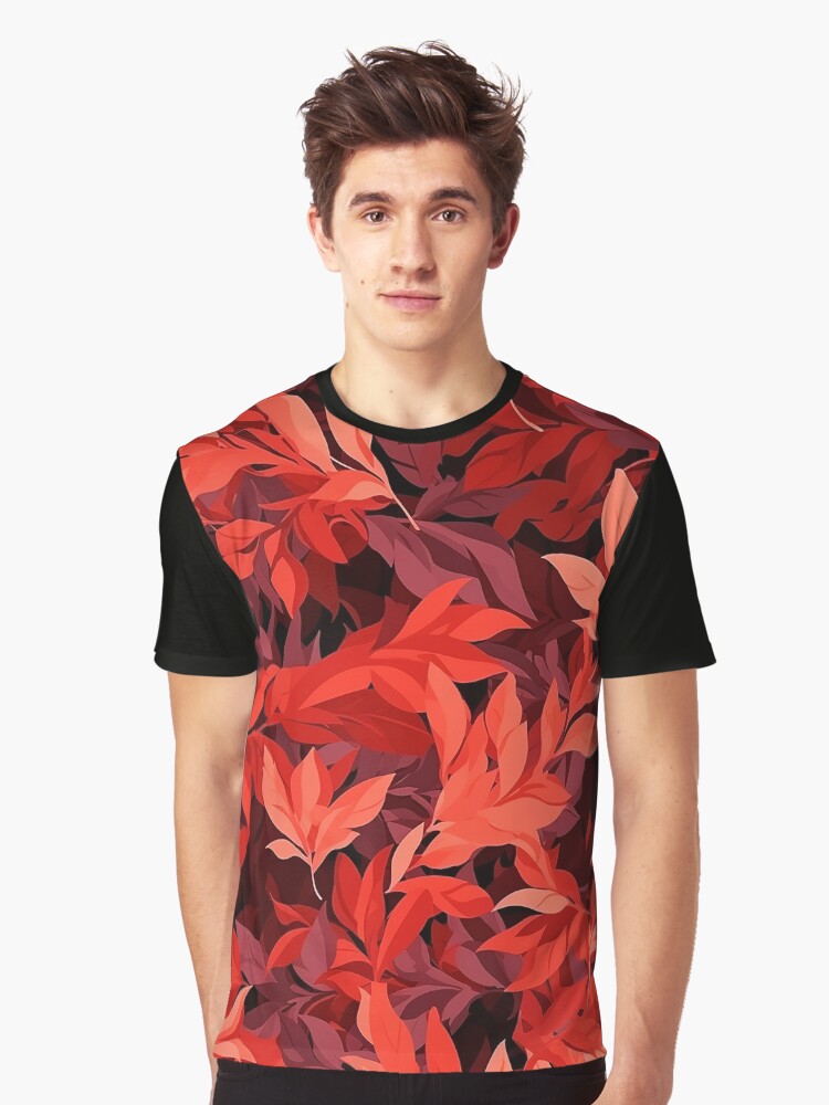 Red Forest Leaf Camo seamless pattern Graphic T Shirt T Shirt Premium Quality Streetwear Essential