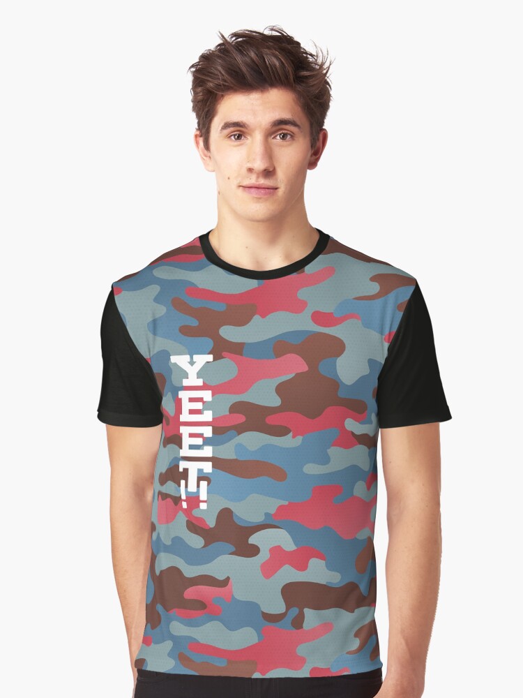 Yeet Cyan and Magenta Camouflage Graphic T Shirt T Shirt Trending 2025 High CTR Pick