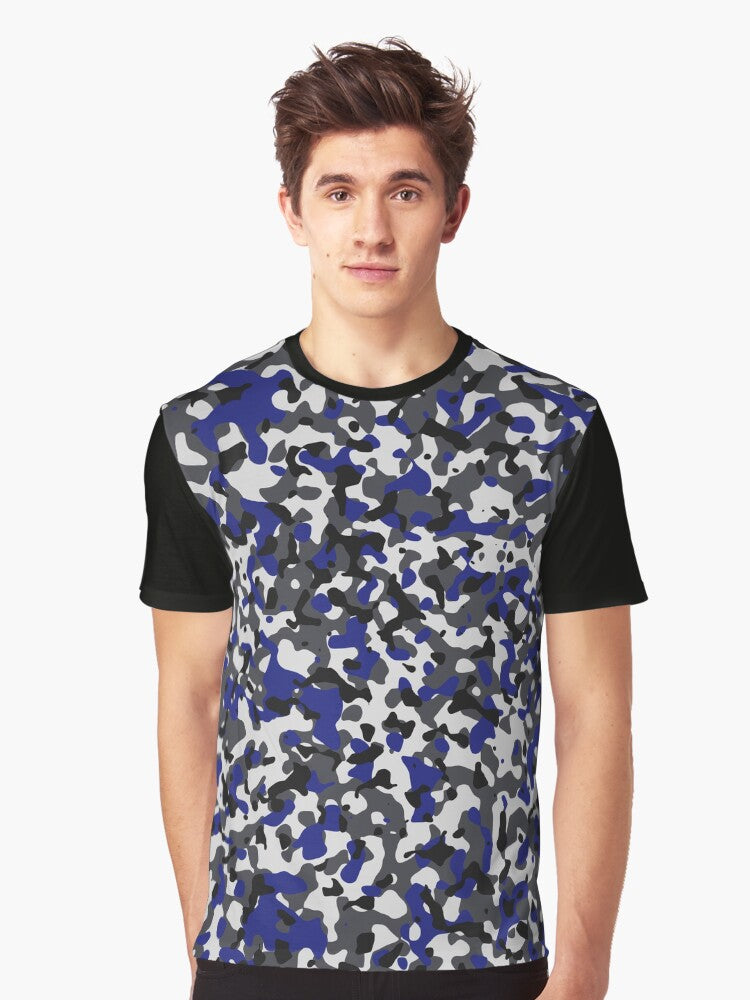 Blue Black Grey Camouflage Camo Pattern Design Graphic T Shirt T Shirt Premium Quality Top Rated Design
