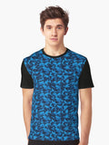 Camouflage Pattern Cobalt Blue Graphic T Shirt T Shirt High Search Demand Daily Comfort