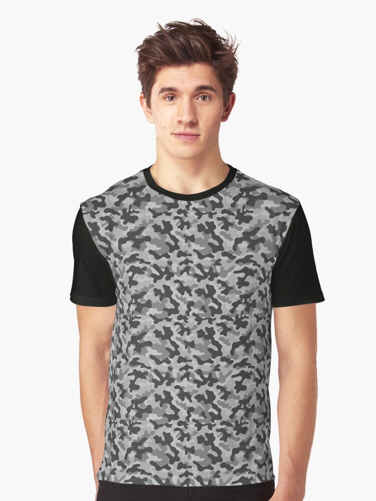 Camouflage Pattern Medium Gray Graphic T Shirt T Shirt High Search Demand Streetwear Essential