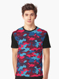 Blue Red Camo Seamless Pattern Colorful Abstract Camouflage Design Graphic T Shirt T Shirt Premium Quality Hot Search US