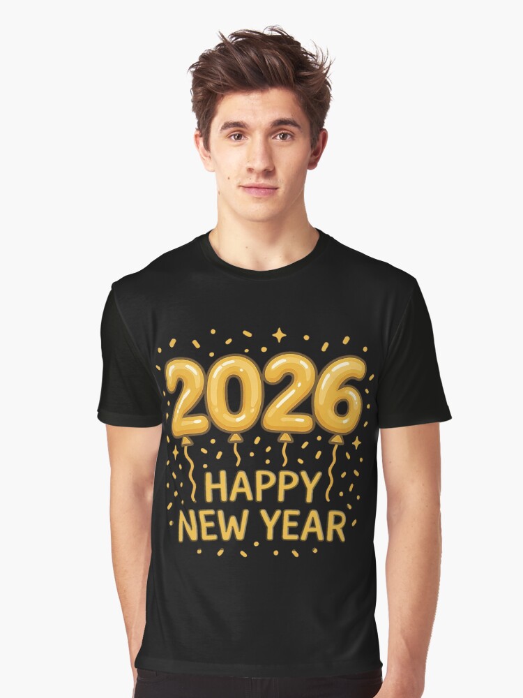 Gold Balloon 2026 Happy New Year Celebration Party Graphic T Shirt T Shirt Premium Print Best Seller Look