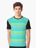 Green blue stripes greenish blue lines pattern Graphic Shirt T Shirt Minimal Style