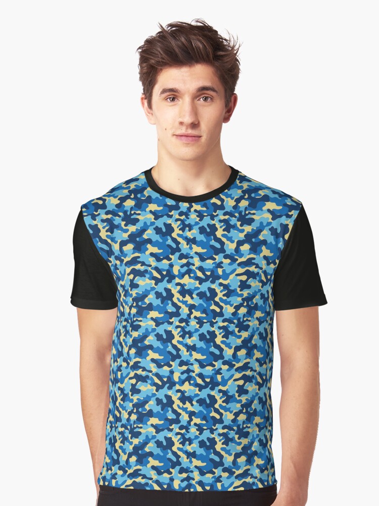 Camouflage Pattern Blue Yellow 2 Graphic T Shirt T Shirt Viral US Style High CTR Pick