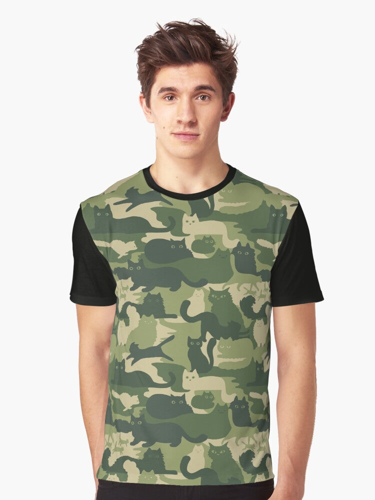 Camouflage Pattern with Cats Green Cat Camo Graphic T Shirt T Shirt Best Seller Look Streetwear Essential