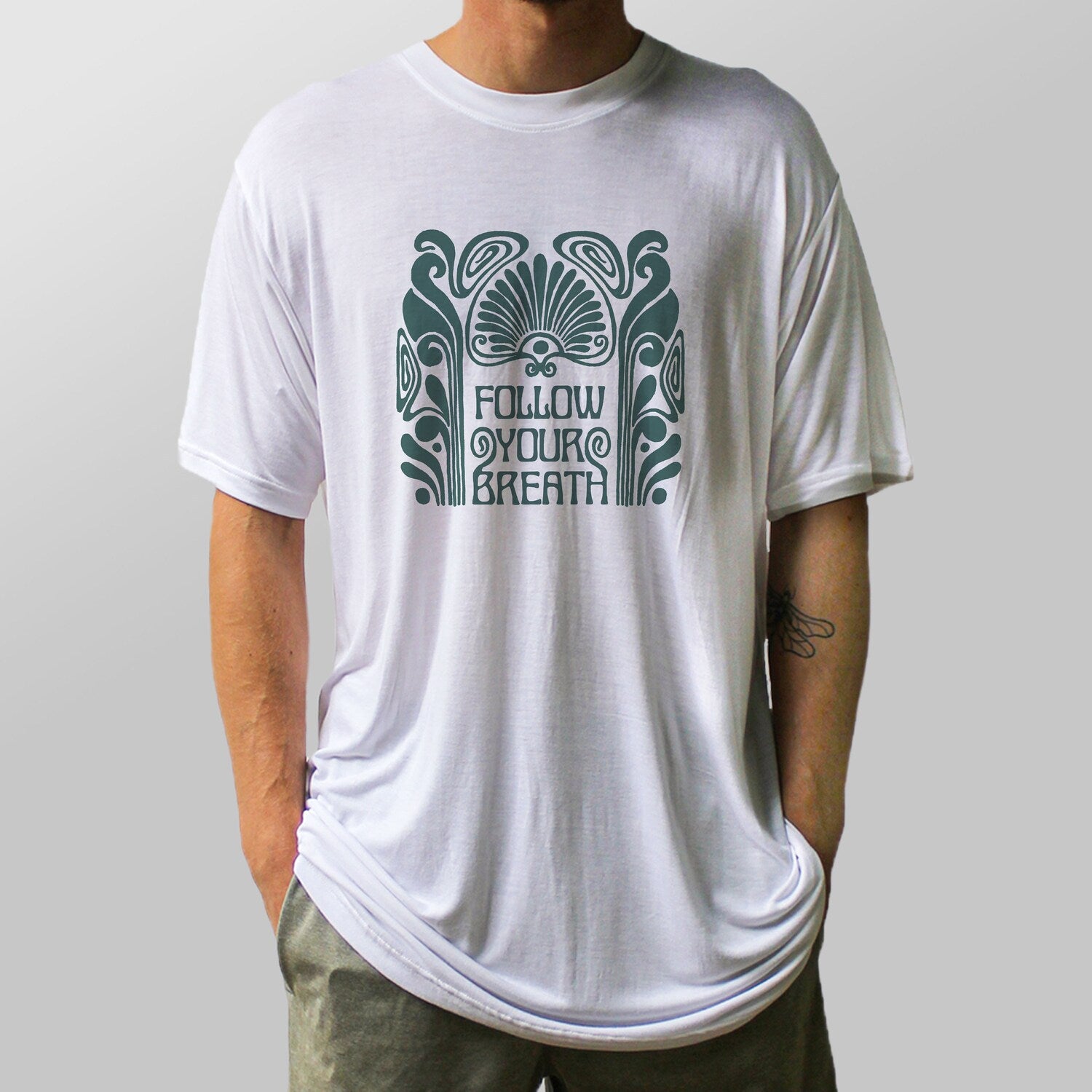 Bamboo T-shirt Follow Breath Print | Organic Sustainable Boho Hippie Fair Trade Ethical Yoga T-shirt Tee