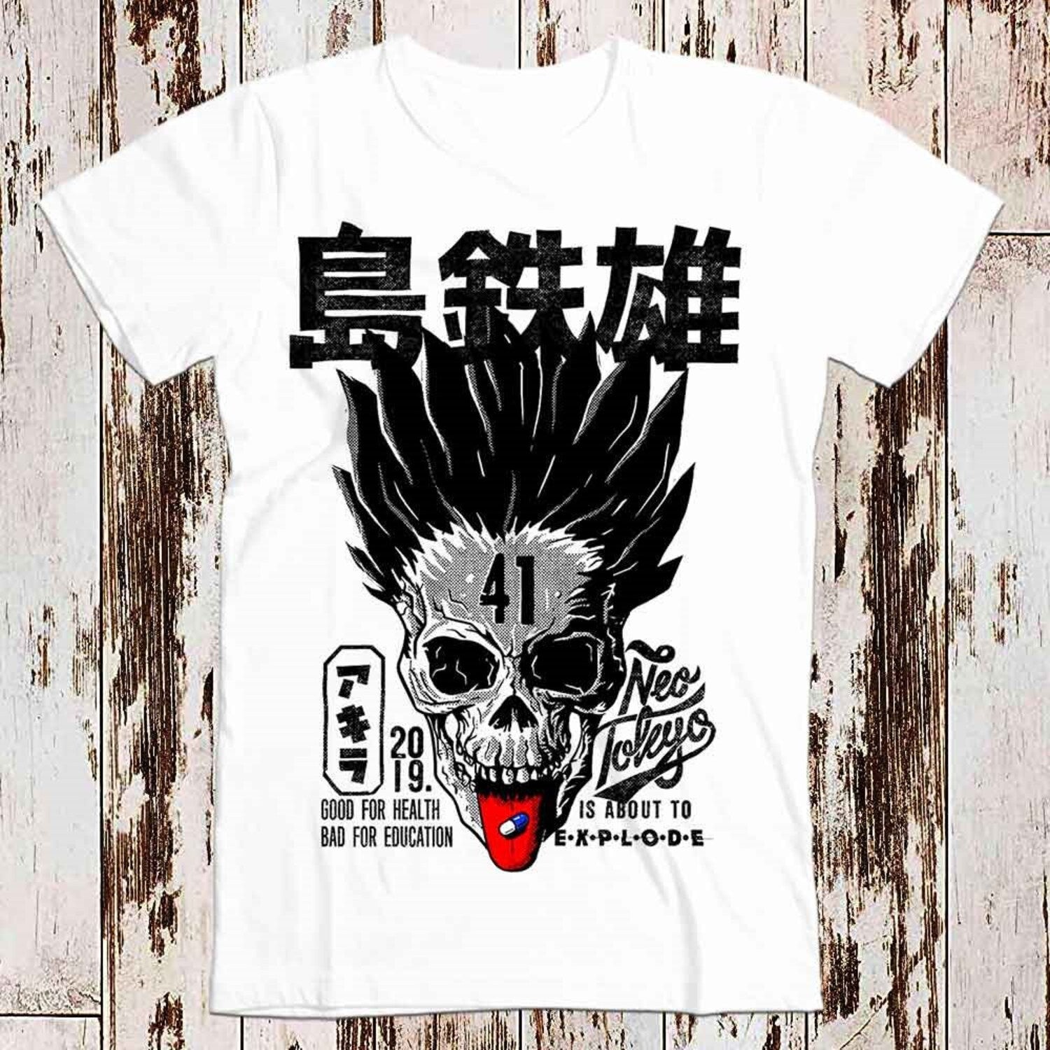 Akira Neo Tokyo Good for Health Bad for Education Anime Manga T Shirt Meme Gift Vintage Unisex Gamer Cult Movie Music Adult Top Tee 8027