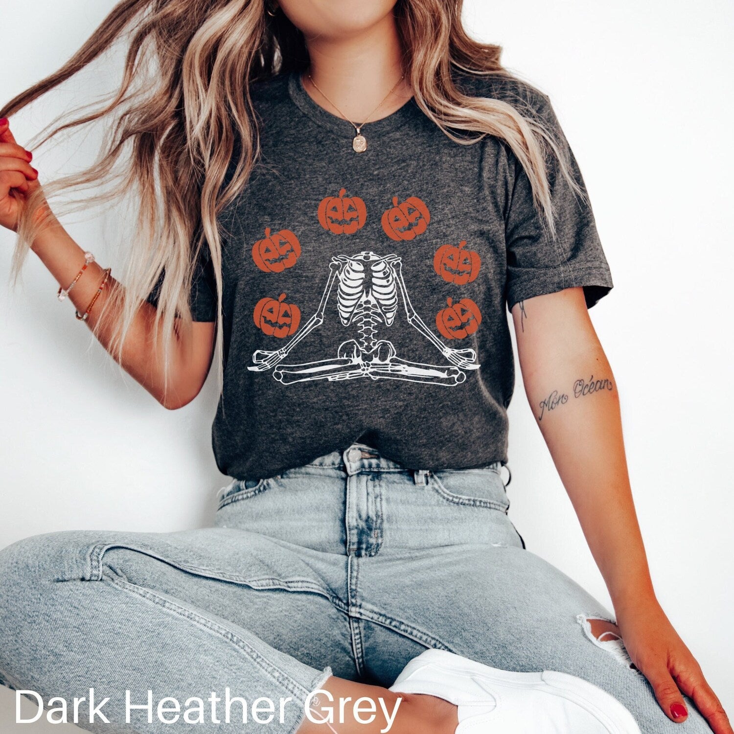 Skeleton Yoga Shirt: Namaste Halloween T-Shirt, Pumpkin Meditation Tee Gift