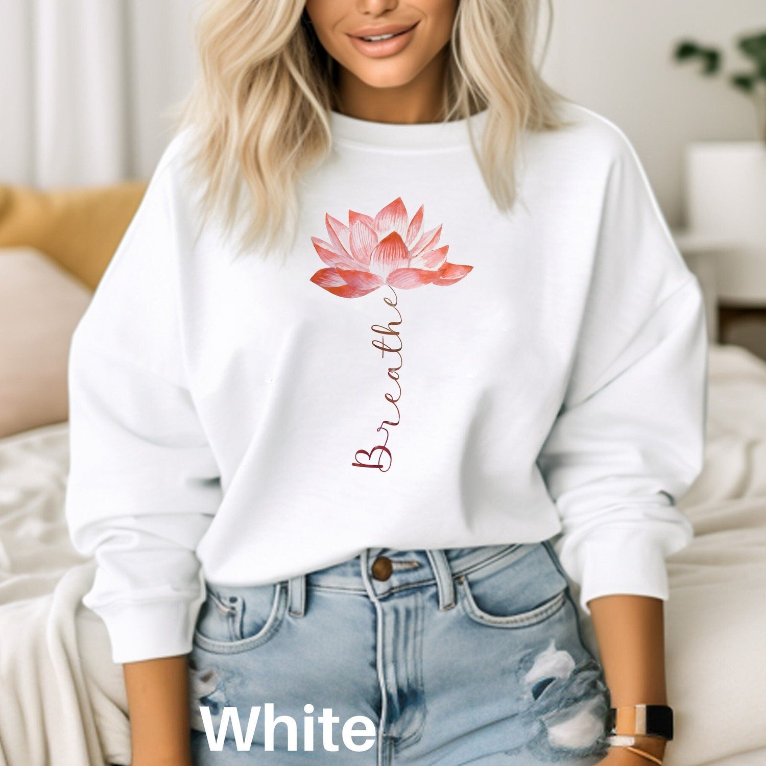 Lotus Flower Sweatshirt: Breathe Sweater, Yoga Sweater, Yoga Gift Meditation Shirt Gift