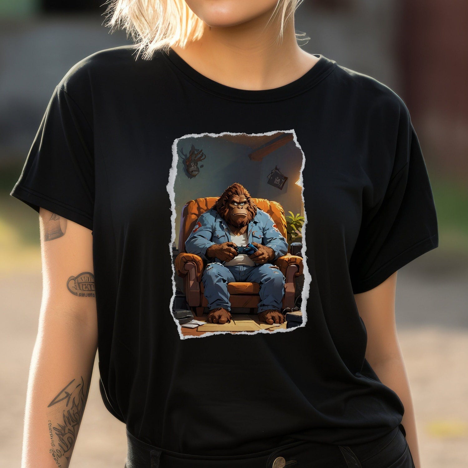 Gamer Bigfoot Shirt Funny Bigfoot T-shirt Cartoon Sasquatch Shirt Gamer Yeti Shirt Bigfoot Gaming T-shirt Gaming Sasquatch Shirt