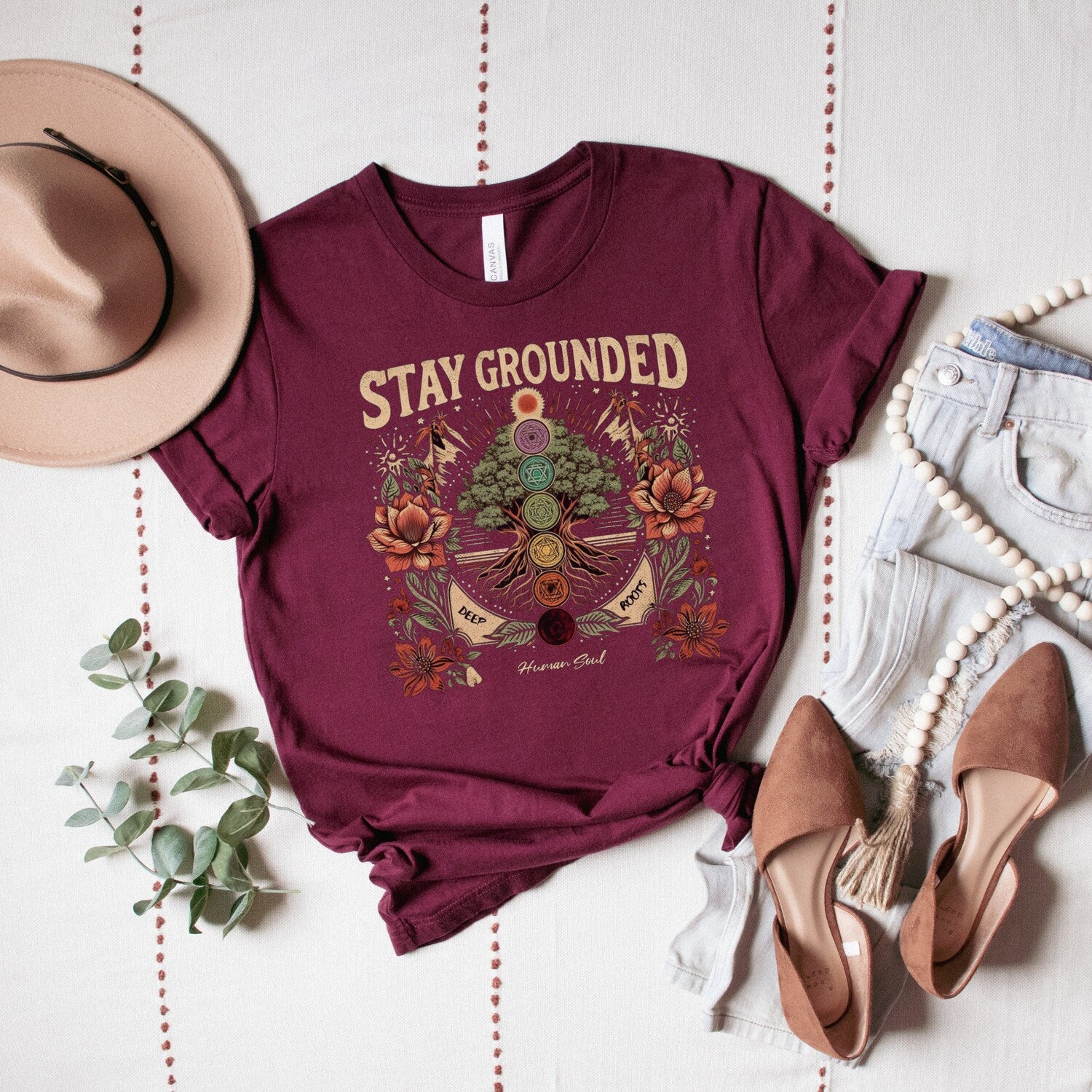 Stay Grounded T-Shirt: Chakra Yoga Shirt with Root Chakra Design
