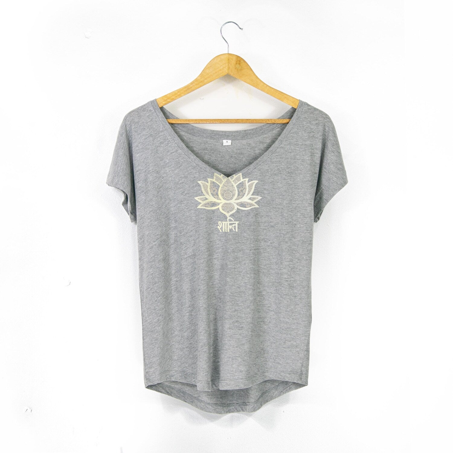 Women's Lotus Flower Deep-V Neck Boho T-Shirt | Peace Floral Sanskrit Organic Yoga Top Tee
