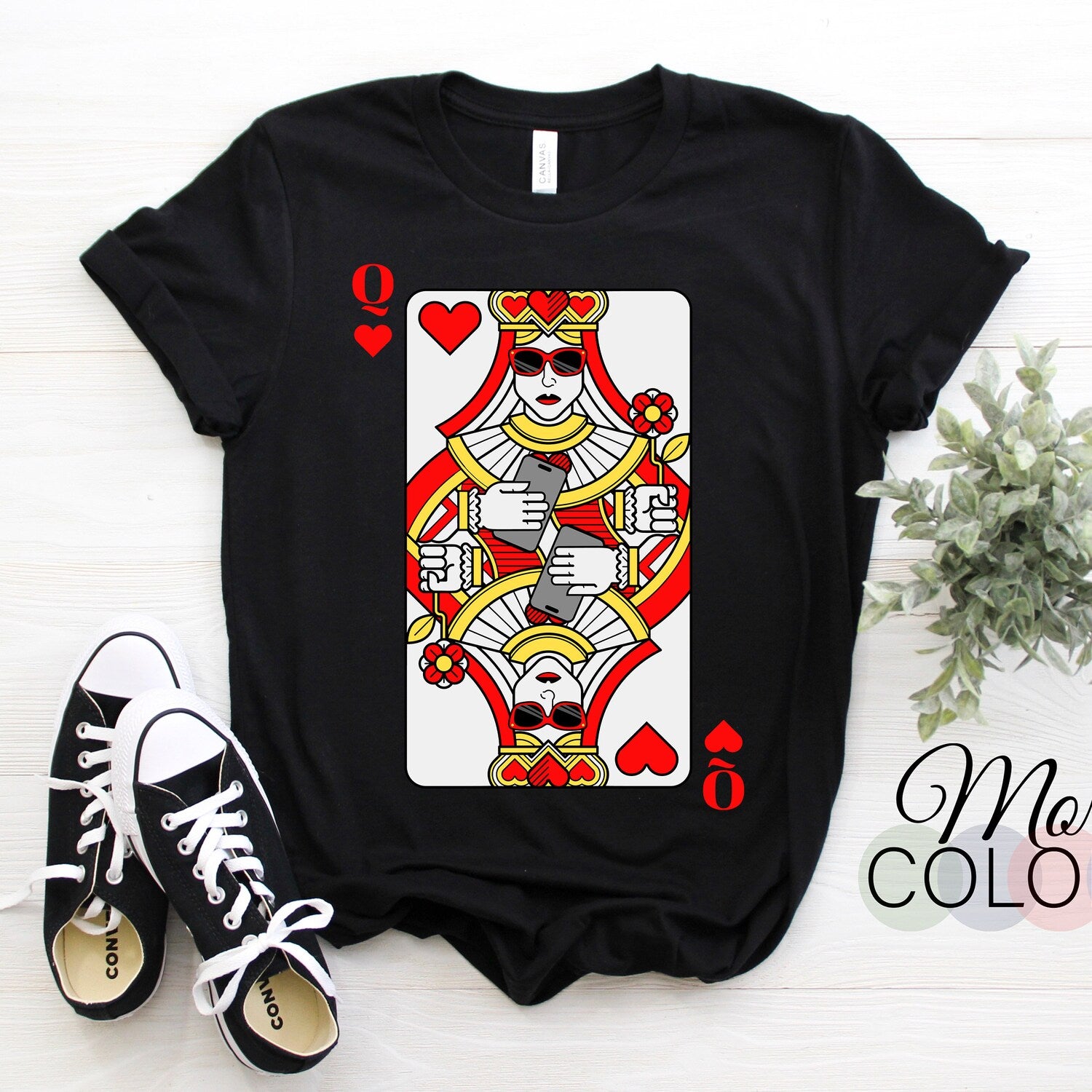 Classic Black Queen Of Hearts T-Shirt, Poker Casino Game Lover Gift, Playing Card Games TShirt, Present Birthday Casino Night Cool Funny,