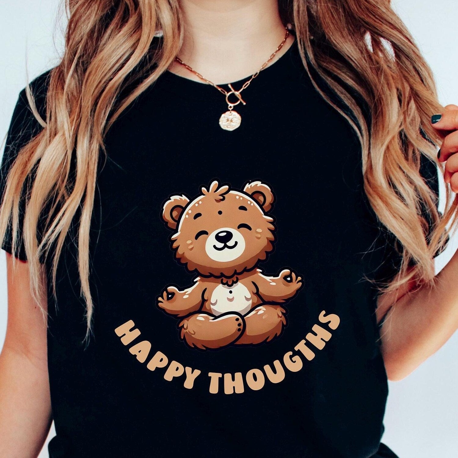 Yoga Shirt Bear Yoga Lover Happy Thoughts Funny Gift Meditation Class Positive Namaste Tee