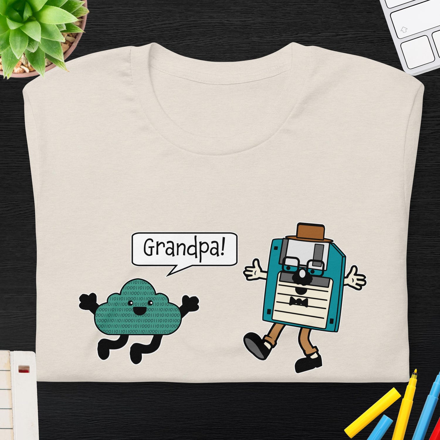 Cloud & Floppy Disk Funny T-Shirt | Hi Grandpa Floppy Disk | 90s Computer Geeky Humor Aesthetic | Retro Technology Tee | IT Technician Shirt