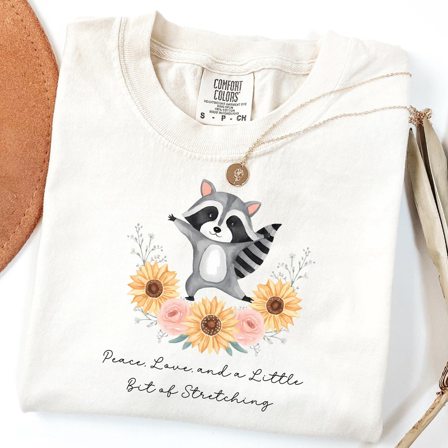 Cute Raccoon T-Shirt | Peace Love Yoga Lover Meditation Class Yogi Clothes Comfort ColorsÂ® Tee