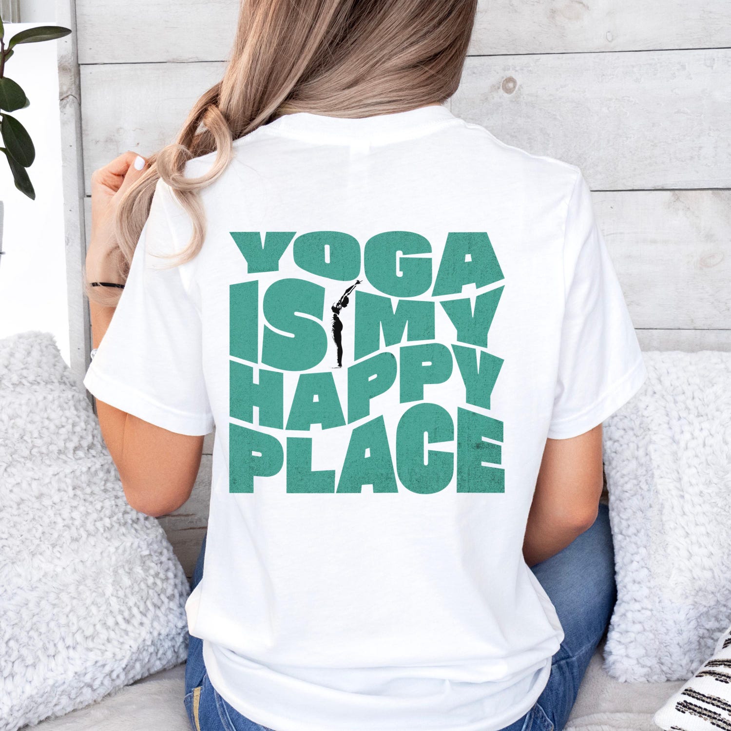 Yoga Is My Happy Place Shirt | Bold Distressed Typography Mindfulness Relaxation Peaceful Fitness Enthusiast Tee