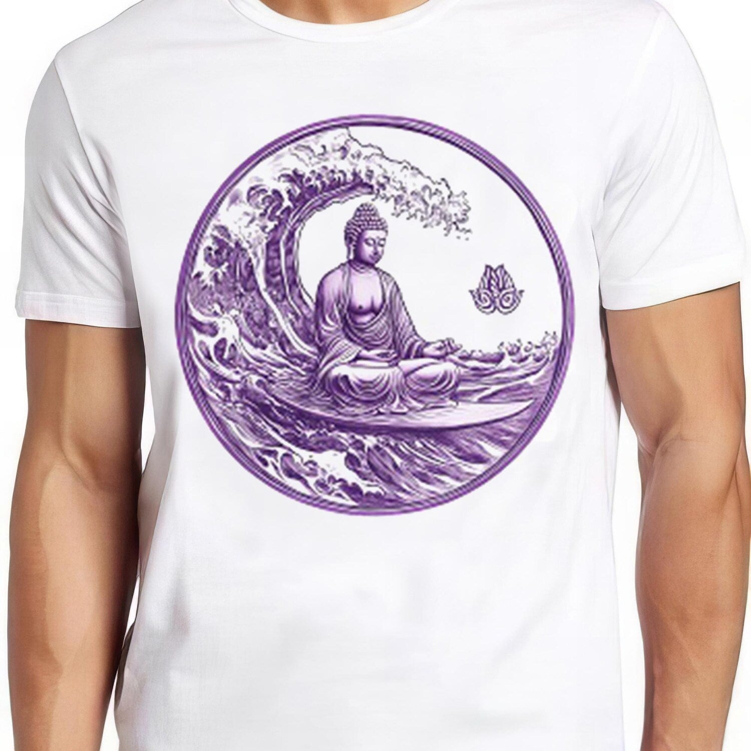 Buddha Surfing Great Wave Buddhist Zen Lotus Symbol Yoga Buddhism Surfer Surf Sarcastic Saying Silly Funny Gift Tee T Shirt 2544
