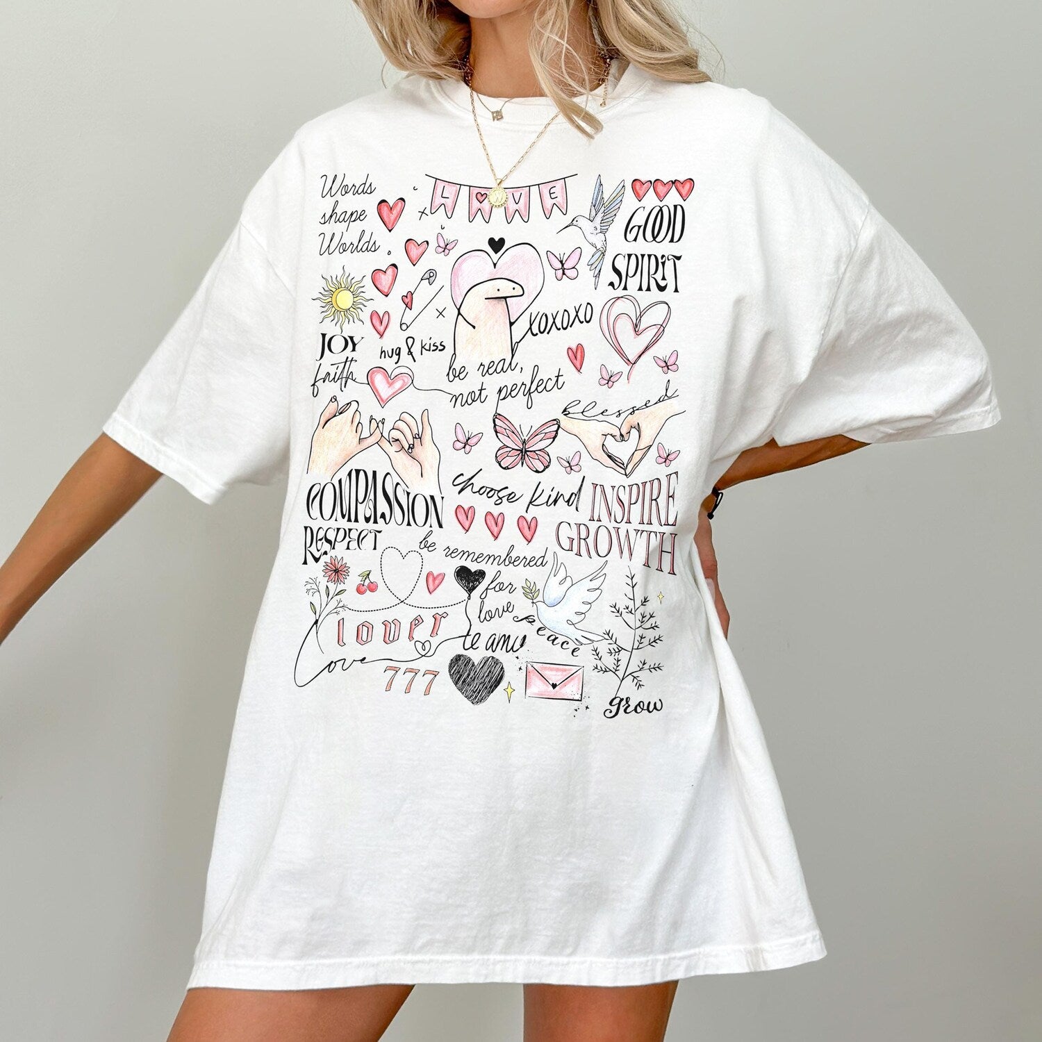 Yoga Shirt Positive Affirmation Self Love Whimsical Motivational Mental Health Doodle Tee for Women