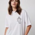 Funny T-Shirt: Minimal Yoga Figure White Oversized Tee, Unisex Custom T-Shirt