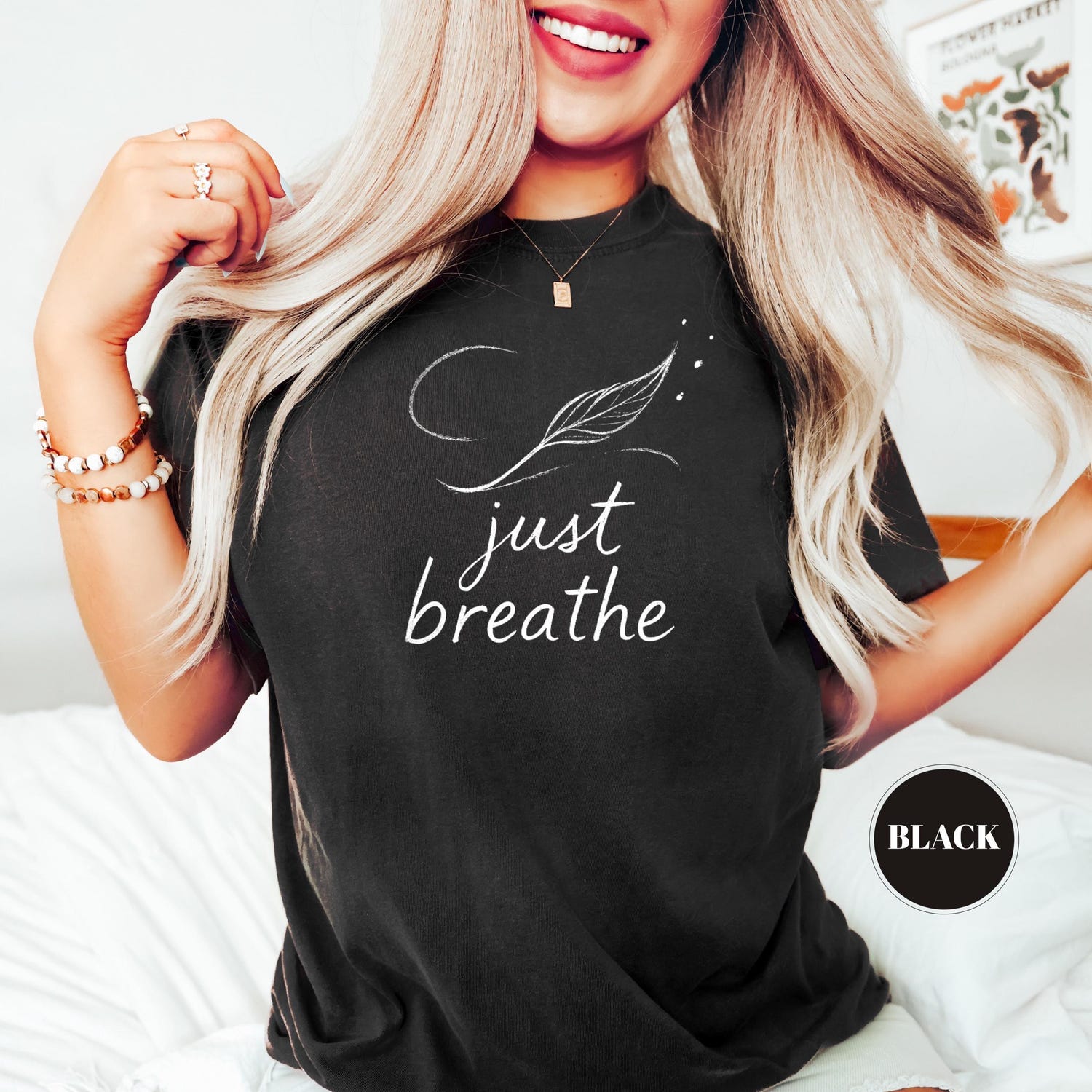 Just Breathe T-Shirt: Inspirational Shirt, Meditation Shirt Positive Mental Health Tee Gift