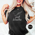 Just Breathe T-Shirt | Inspirational Meditation Positive Mental Health Feather Yoga Lover Motivational Tshirt Tee