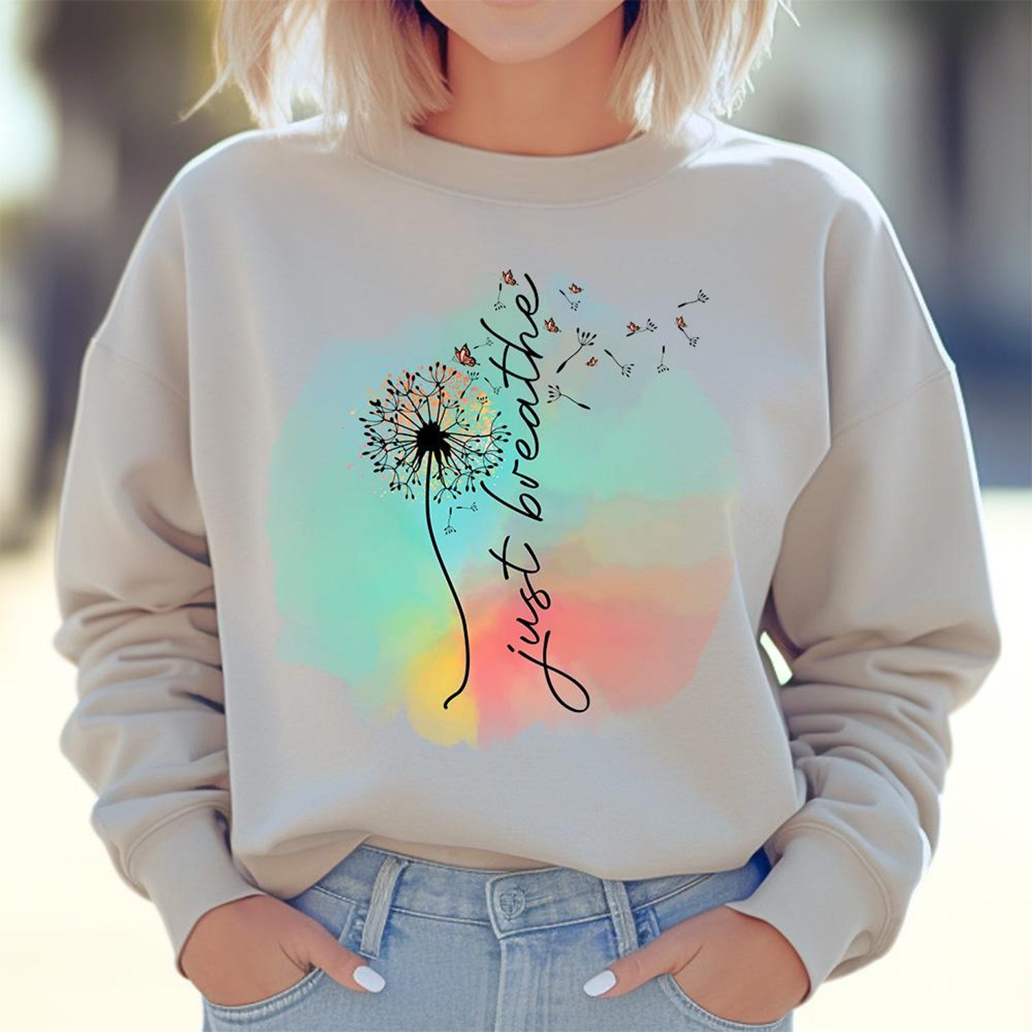 Just Breathe Sweatshirt Meditation Yoga Mental Health Dandelion Yoga Lover Motivational Shirt Tee
