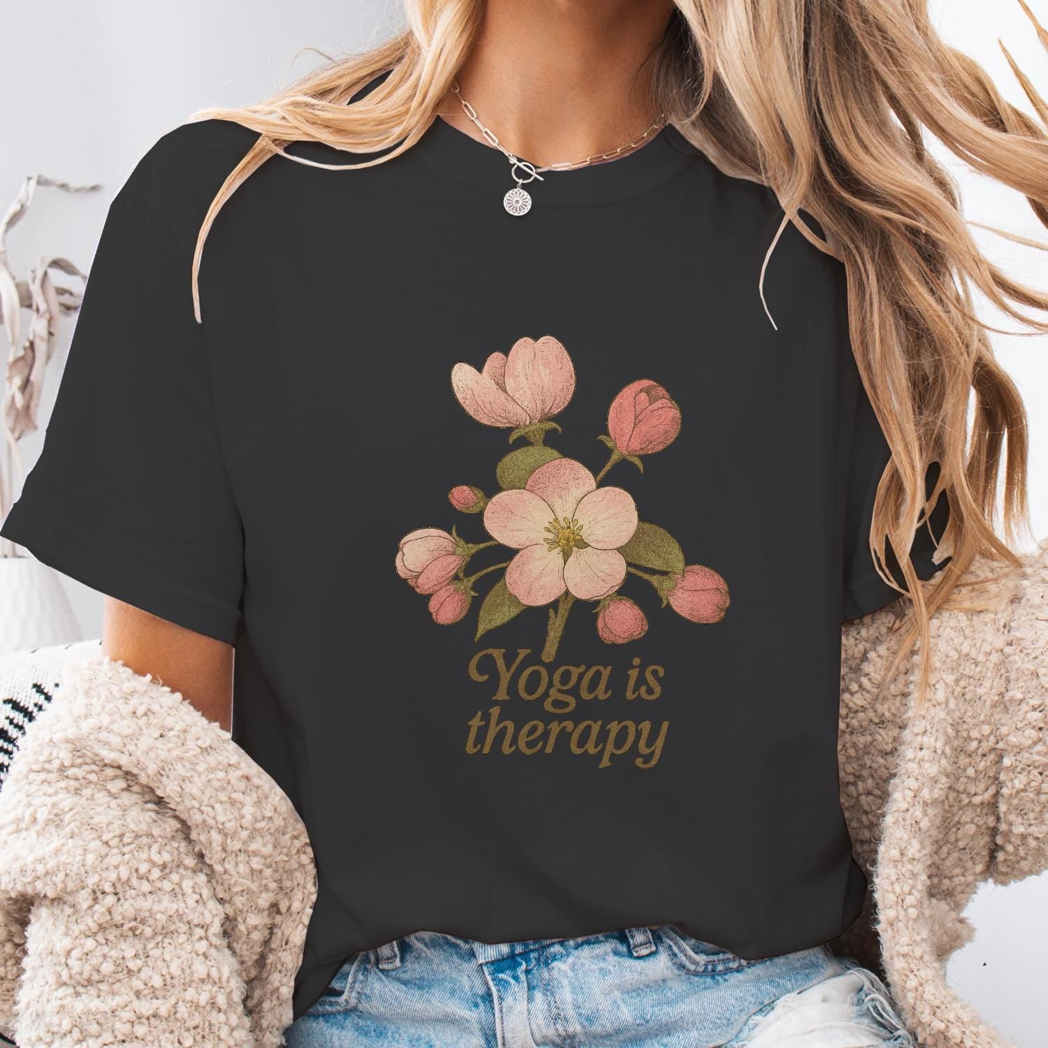 Yoga Therapy T-Shirt | Retro Botanical Mindful Gift Tee