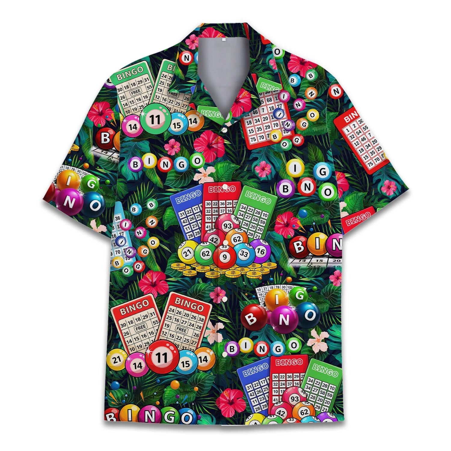Funny Bingo Hawaiian Shirt for Men Women, Colorful Bingo  Print Aloha Shirt, Lucky Game Night Casino Summer Party Button Down Shirt